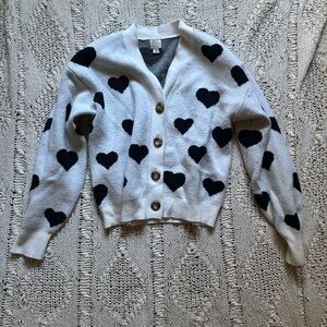 heart black white cardigan print sweater, cute minimalist